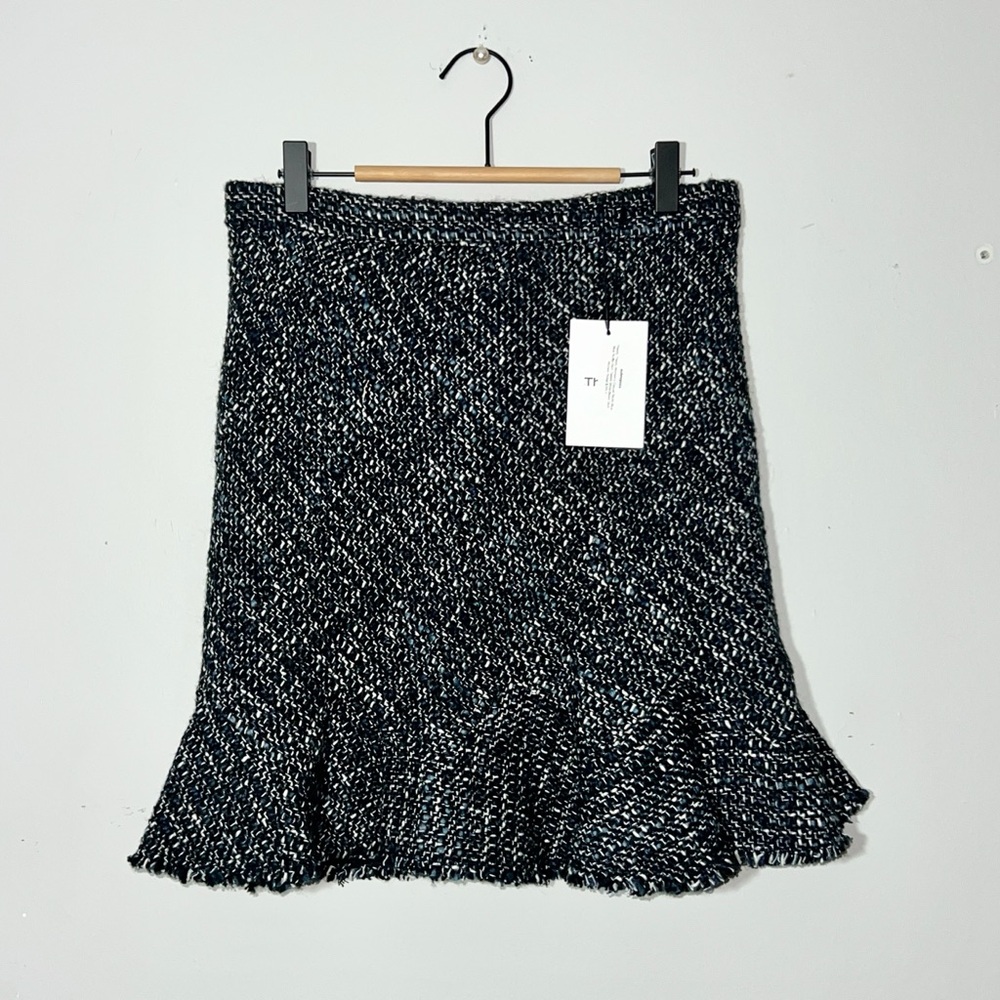 NWT‎ Theory Autumn Tweed Diag Mini Skirt Flounce Hem Blue Multi Size 6⁠